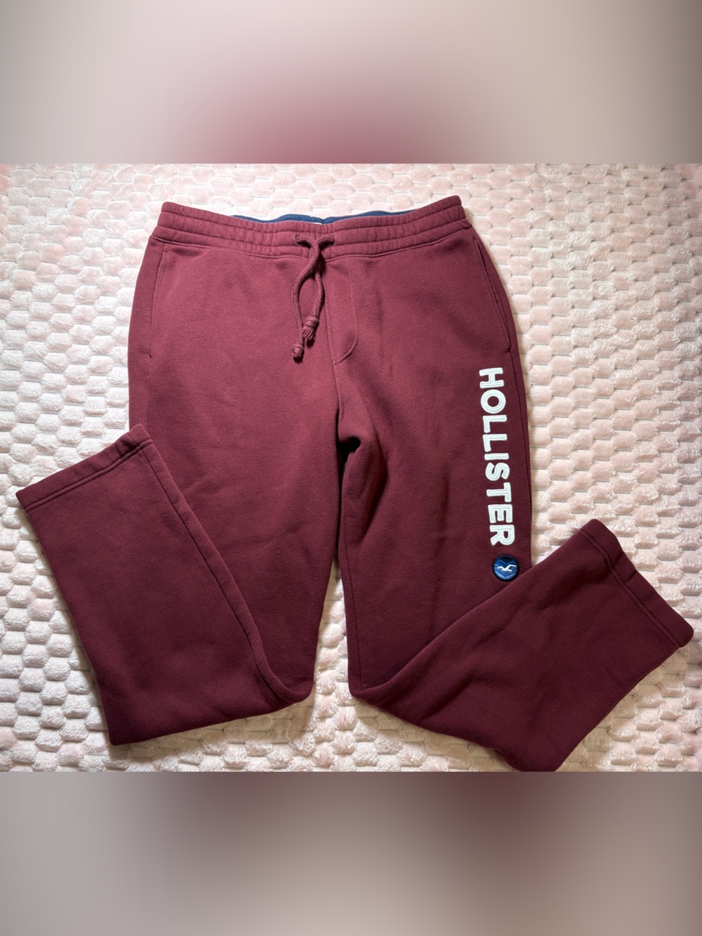 Y2K Cozy Hollister Burgundy Sweatpants Embroidered Logo